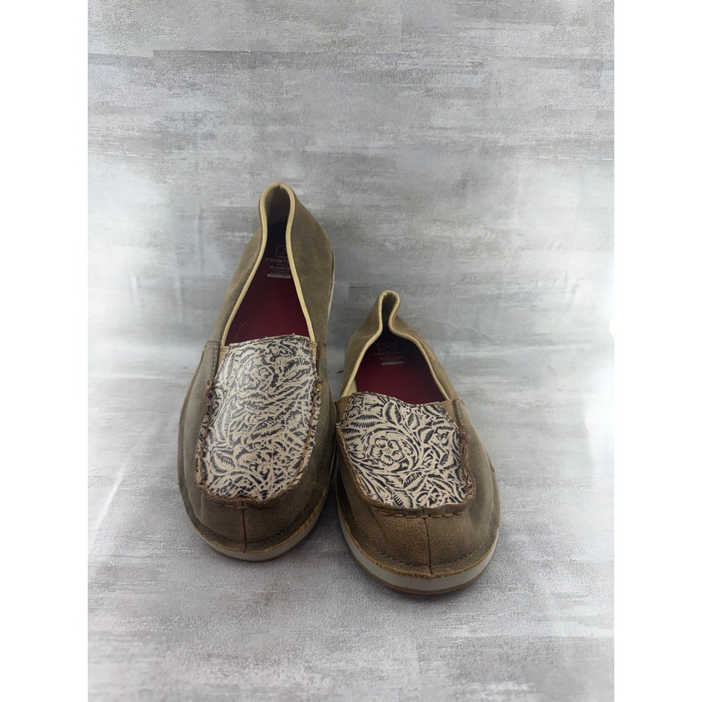 Twisted X WCL0019 Brown Leather Floral Embossed Driving Loafers Women Sz 9.5M